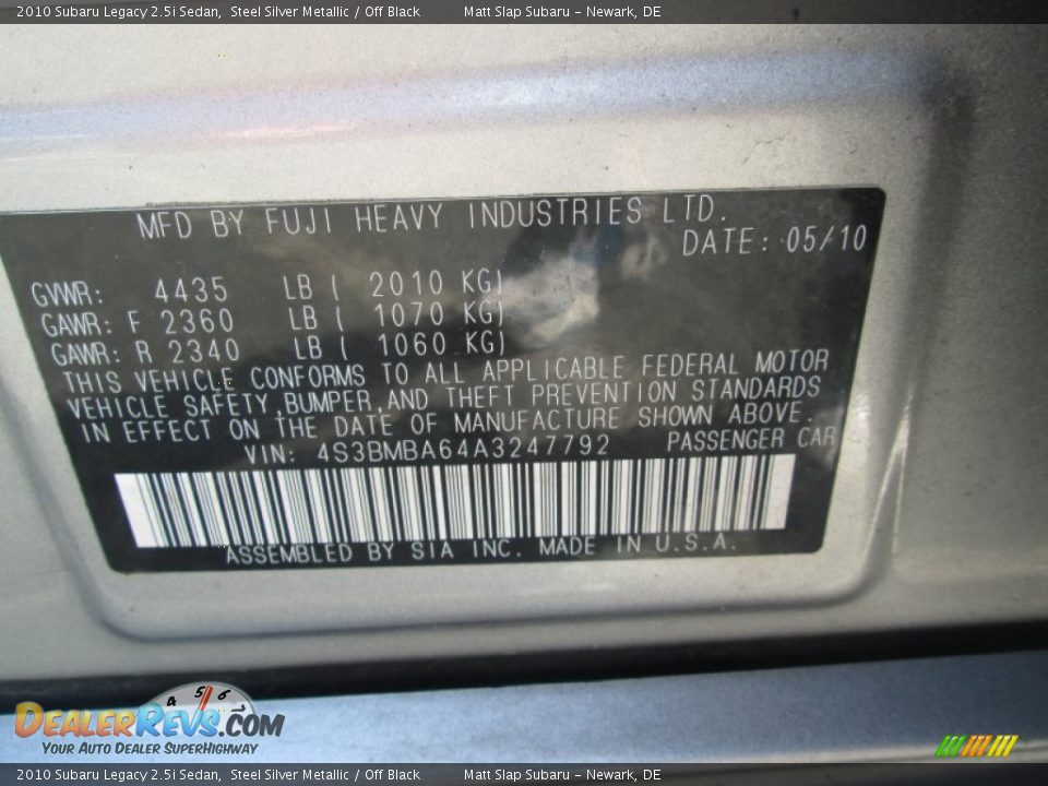 2010 Subaru Legacy 2.5i Sedan Steel Silver Metallic / Off Black Photo #28