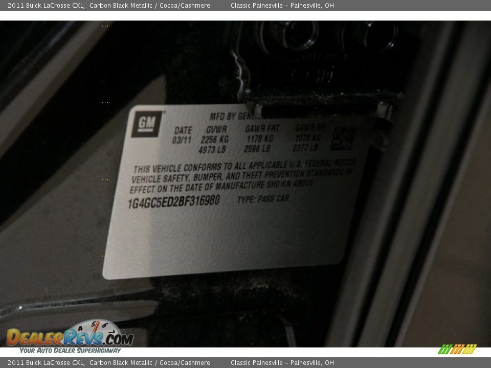2011 Buick LaCrosse CXL Carbon Black Metallic / Cocoa/Cashmere Photo #18
