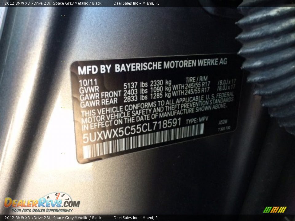 2012 BMW X3 xDrive 28i Space Gray Metallic / Black Photo #15