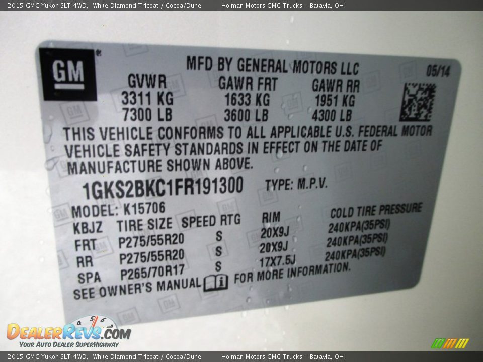 2015 GMC Yukon SLT 4WD White Diamond Tricoat / Cocoa/Dune Photo #5