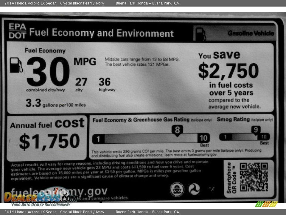 2014 Honda Accord LX Sedan Crystal Black Pearl / Ivory Photo #19