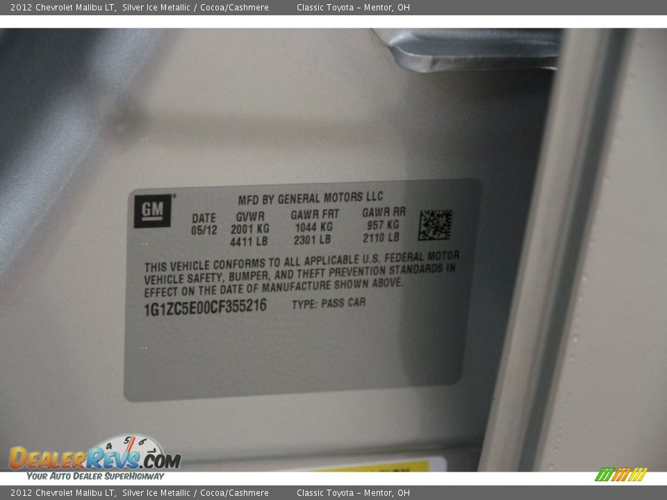 2012 Chevrolet Malibu LT Silver Ice Metallic / Cocoa/Cashmere Photo #17