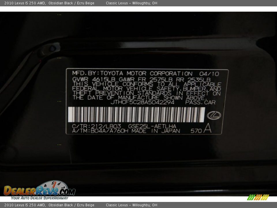 2010 Lexus IS 250 AWD Obsidian Black / Ecru Beige Photo #20