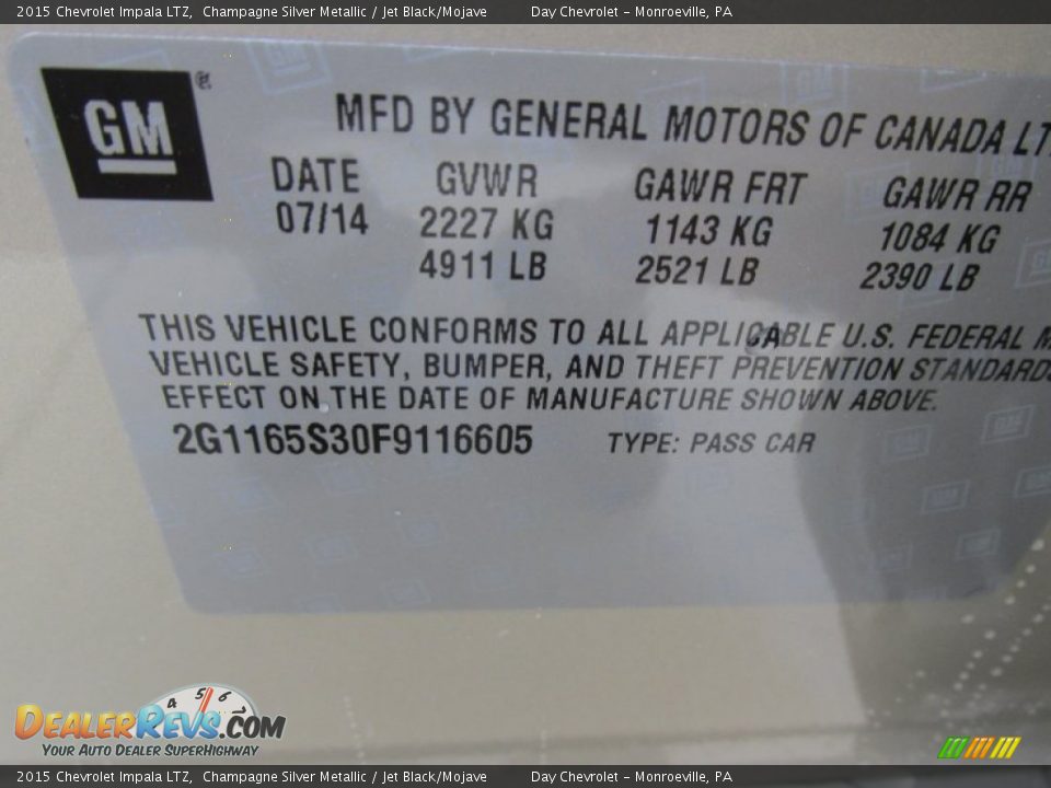 Info Tag of 2015 Chevrolet Impala LTZ Photo #19