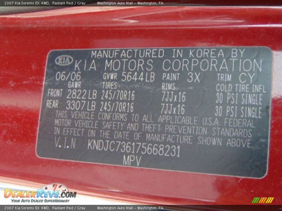 2007 Kia Sorento EX 4WD Radiant Red / Gray Photo #19