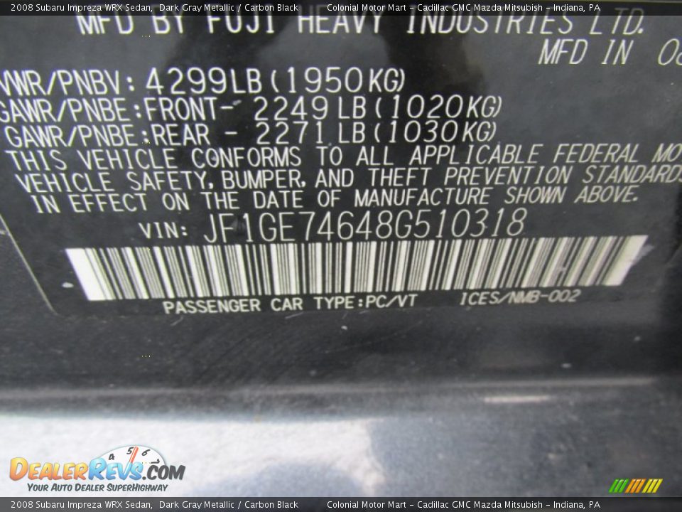 2008 Subaru Impreza WRX Sedan Dark Gray Metallic / Carbon Black Photo #19