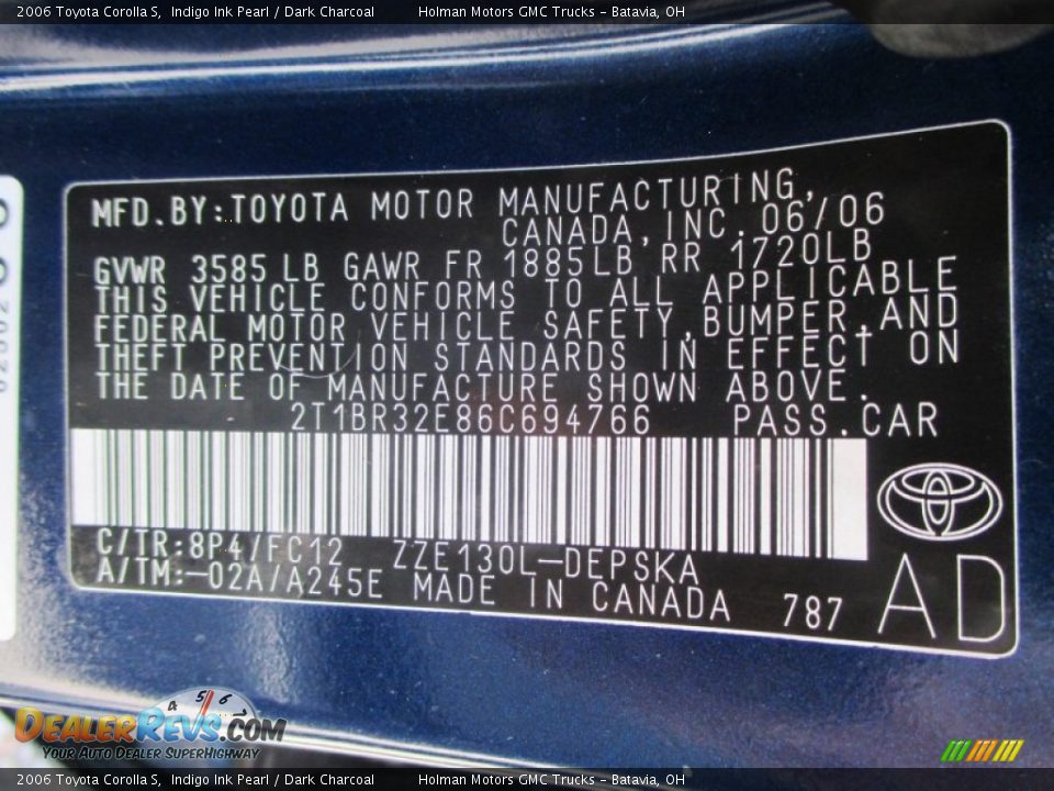 2006 Toyota Corolla S Indigo Ink Pearl / Dark Charcoal Photo #4