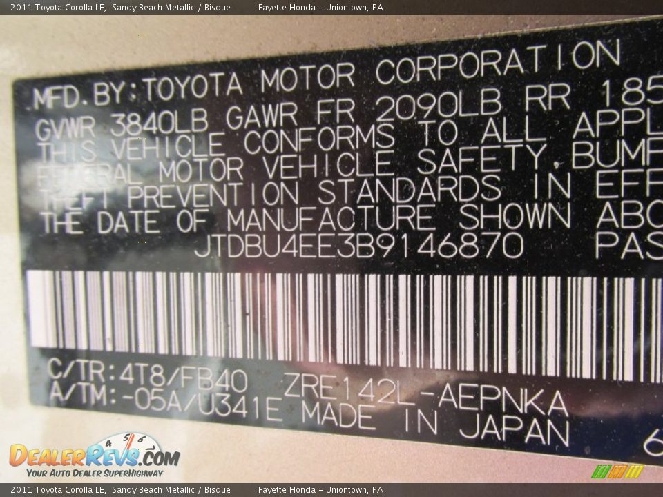 2011 Toyota Corolla LE Sandy Beach Metallic / Bisque Photo #9