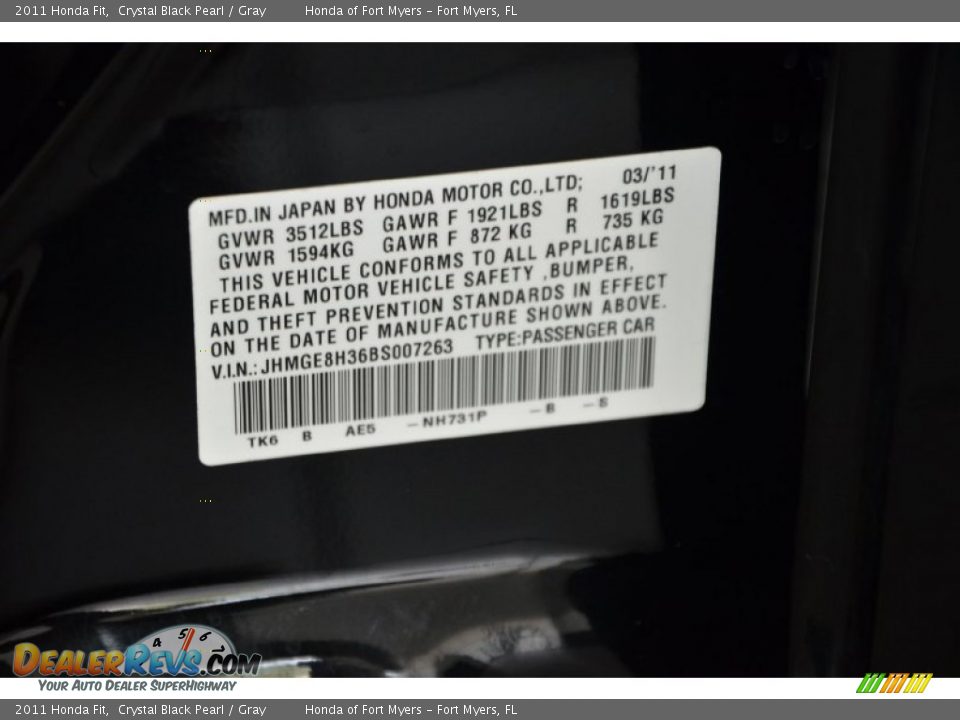 2011 Honda Fit Crystal Black Pearl / Gray Photo #30