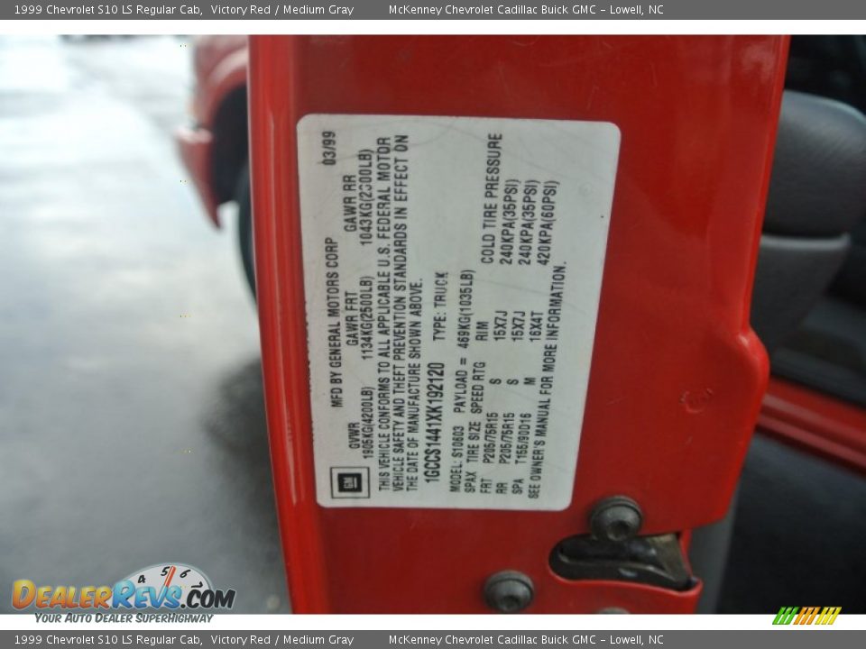 1999 Chevrolet S10 LS Regular Cab Victory Red / Medium Gray Photo #7