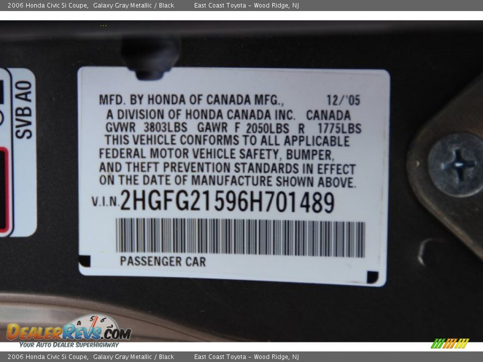 2006 Honda Civic Si Coupe Galaxy Gray Metallic / Black Photo #27