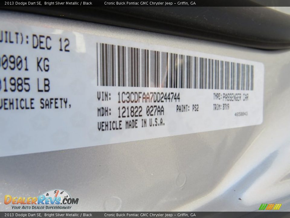 2013 Dodge Dart SE Bright Silver Metallic / Black Photo #23