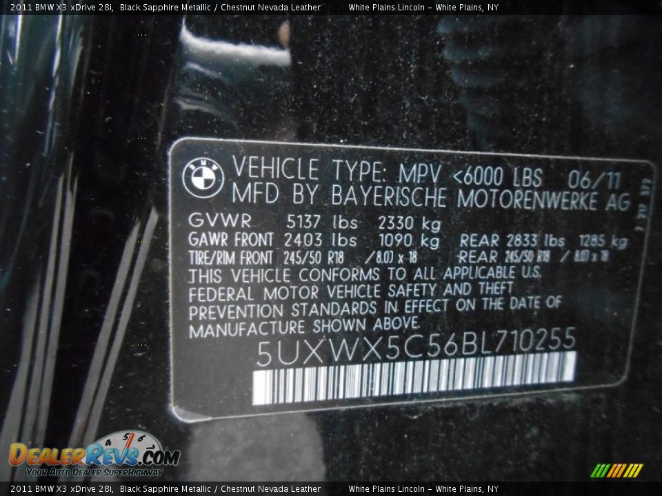 2011 BMW X3 xDrive 28i Black Sapphire Metallic / Chestnut Nevada Leather Photo #21