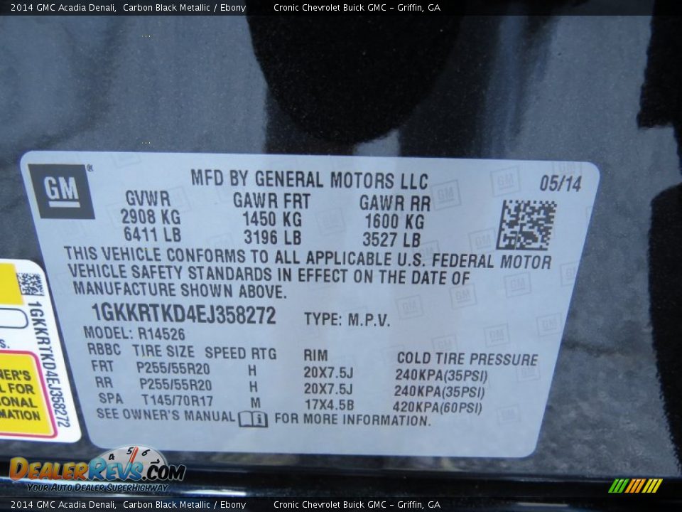 2014 GMC Acadia Denali Carbon Black Metallic / Ebony Photo #15