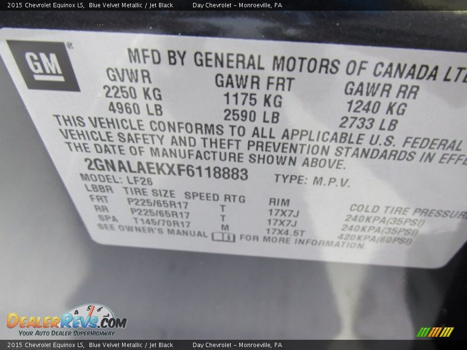 2015 Chevrolet Equinox LS Blue Velvet Metallic / Jet Black Photo #19