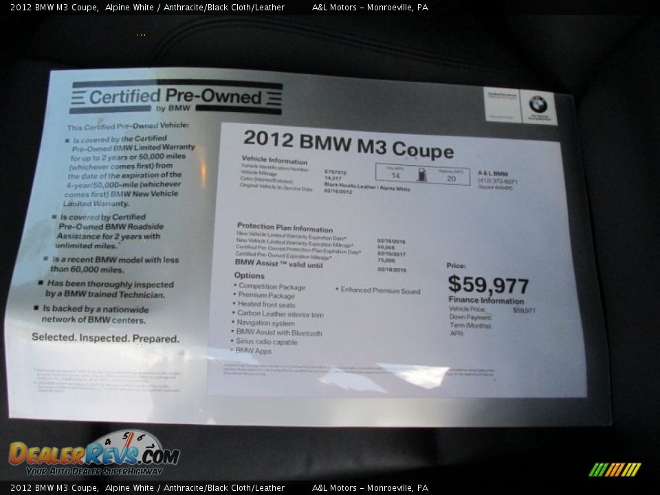 2012 BMW M3 Coupe Alpine White / Anthracite/Black Cloth/Leather Photo #11