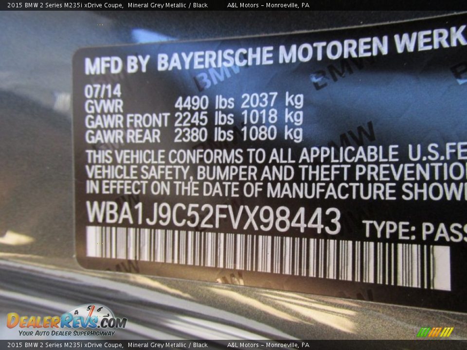 Info Tag of 2015 BMW 2 Series M235i xDrive Coupe Photo #19