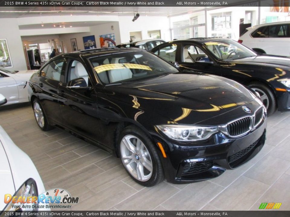 2015 BMW 4 Series 435i xDrive Gran Coupe Carbon Black Metallic / Ivory White and Black Photo #3