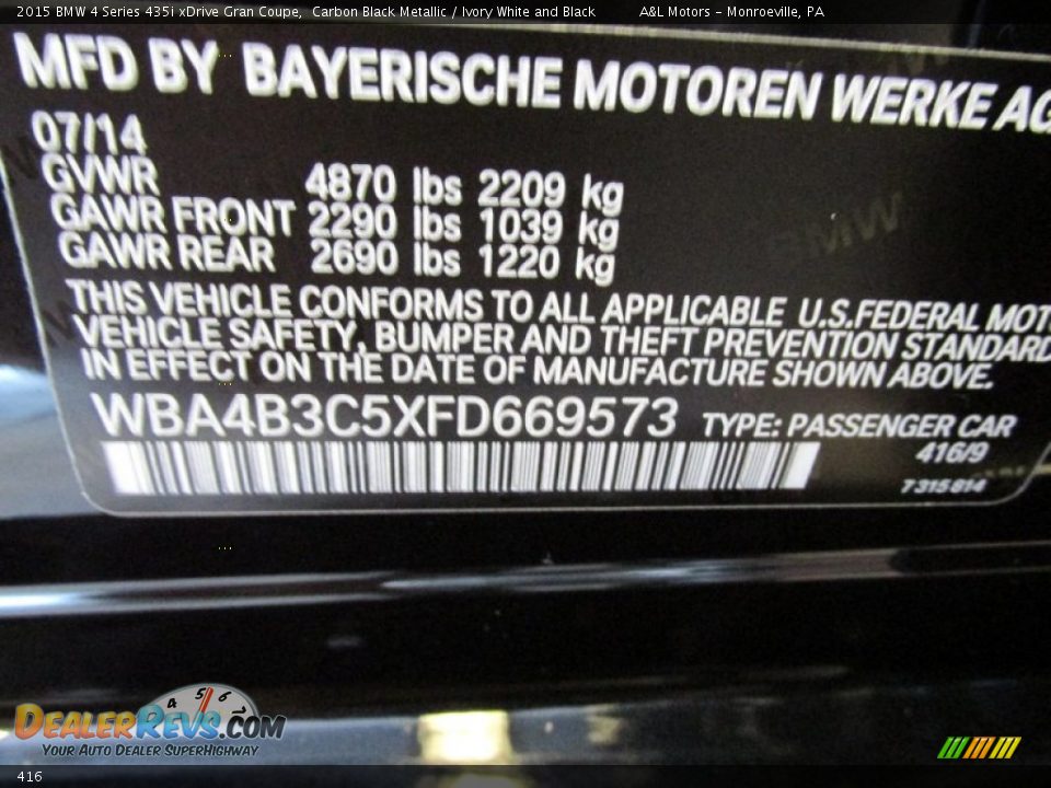 BMW Color Code 416 Carbon Black Metallic