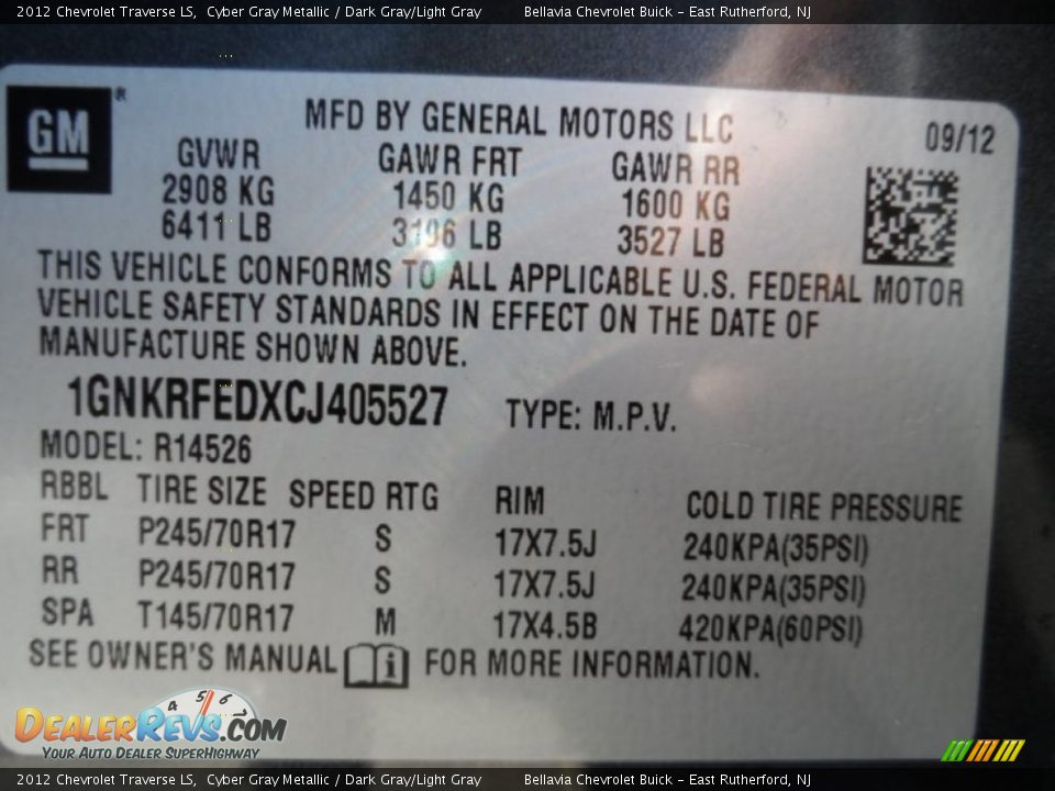 2012 Chevrolet Traverse LS Cyber Gray Metallic / Dark Gray/Light Gray Photo #15