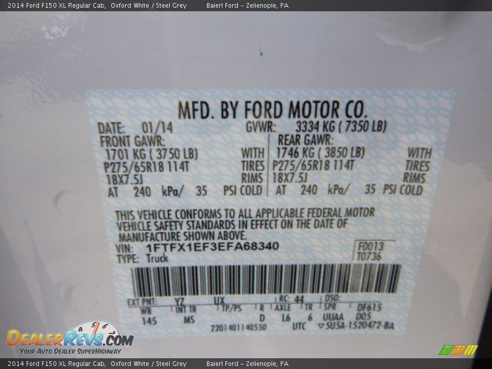 2014 Ford F150 XL Regular Cab Oxford White / Steel Grey Photo #21