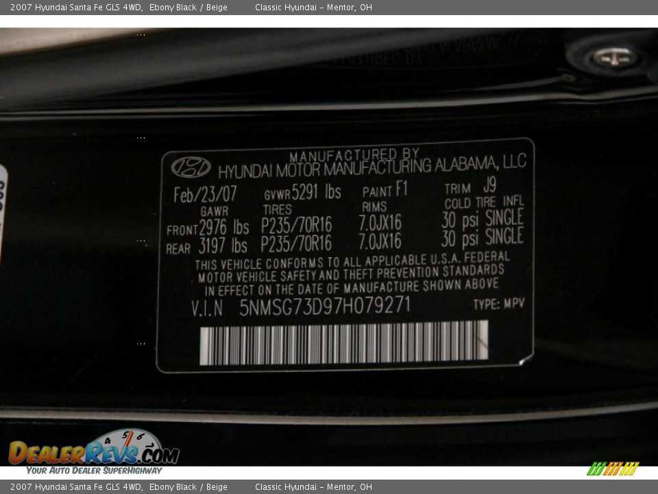 2007 Hyundai Santa Fe GLS 4WD Ebony Black / Beige Photo #17