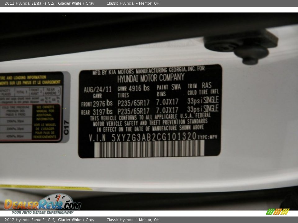 2012 Hyundai Santa Fe GLS Glacier White / Gray Photo #16