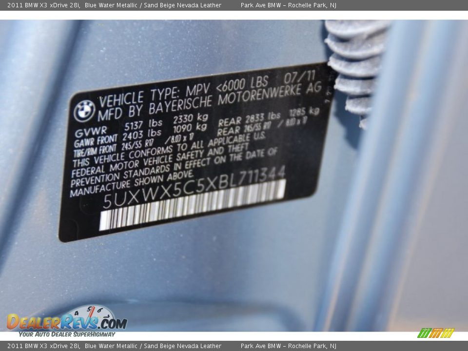 2011 BMW X3 xDrive 28i Blue Water Metallic / Sand Beige Nevada Leather Photo #32