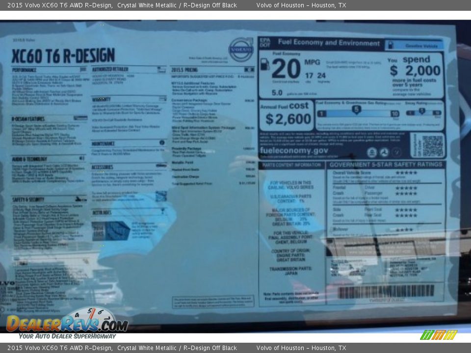 2015 Volvo XC60 T6 AWD R-Design Crystal White Metallic / R-Design Off Black Photo #33