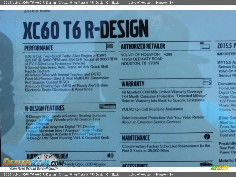 2015 Volvo XC60 T6 AWD R-Design Crystal White Metallic / R-Design Off Black Photo #35