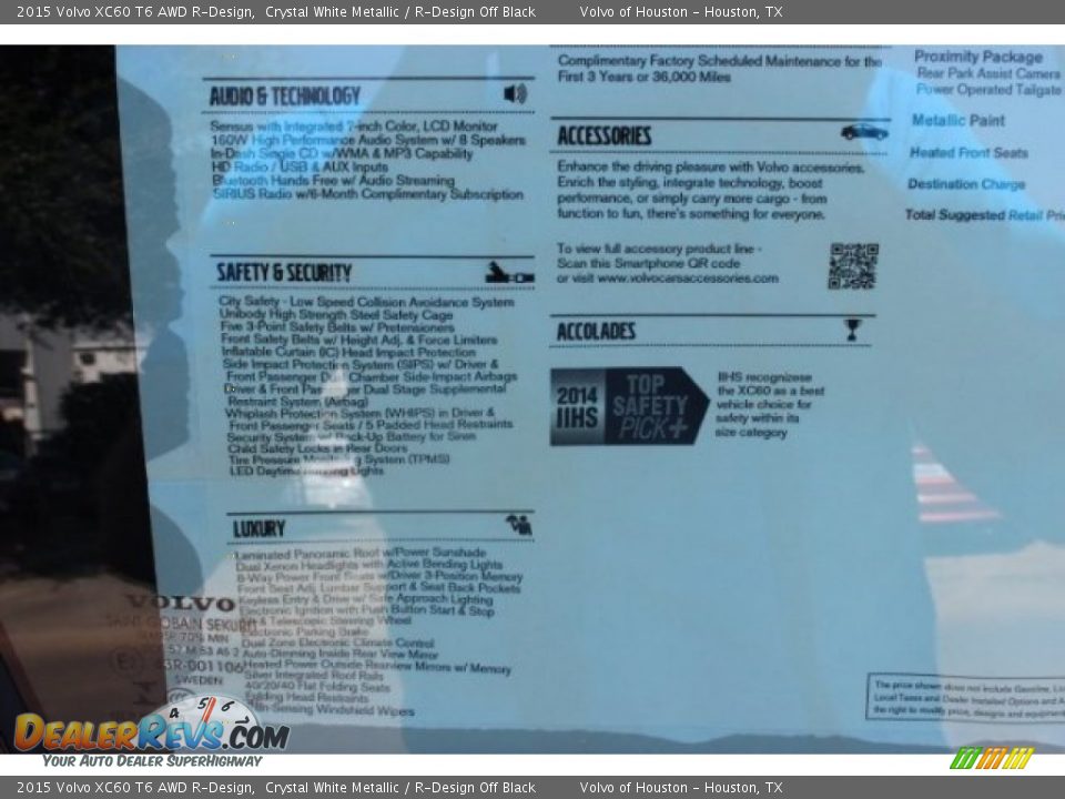 2015 Volvo XC60 T6 AWD R-Design Crystal White Metallic / R-Design Off Black Photo #36
