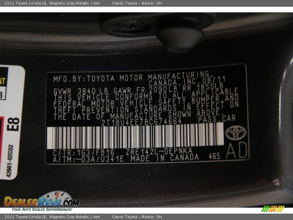 2011 Toyota Corolla LE Magnetic Gray Metallic / Ash Photo #19