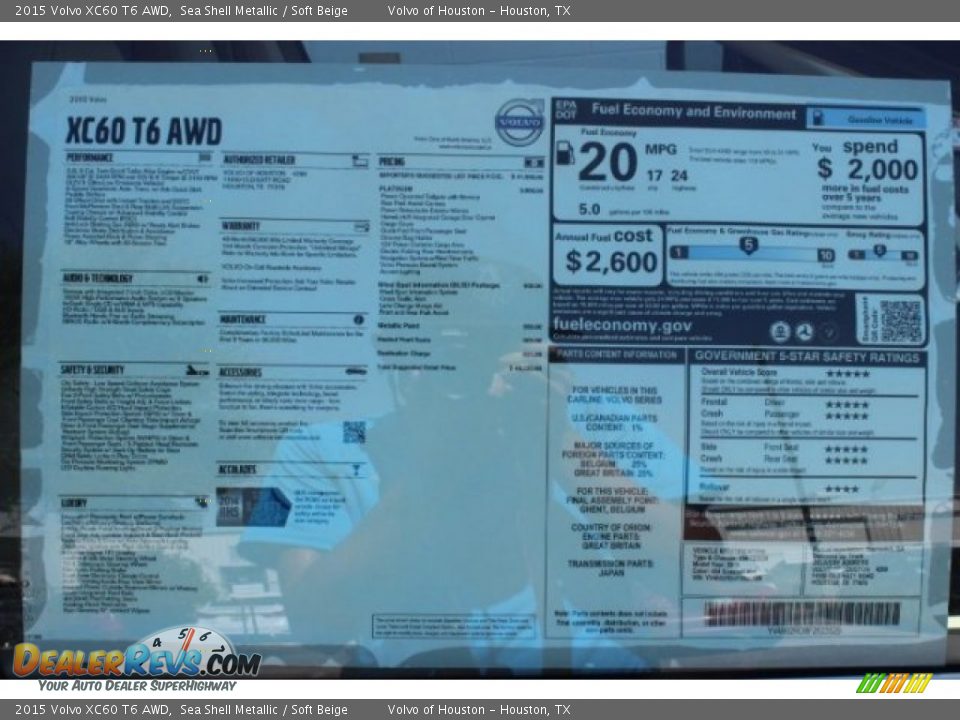 2015 Volvo XC60 T6 AWD Sea Shell Metallic / Soft Beige Photo #31