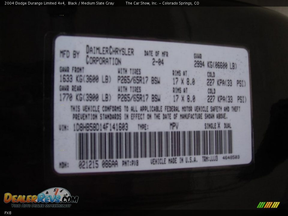 Dodge Color Code PX8 Black