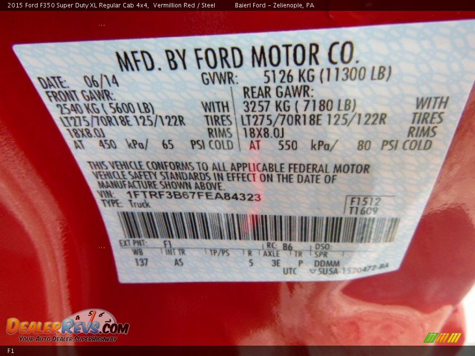 Ford Color Code F1 Vermillion Red