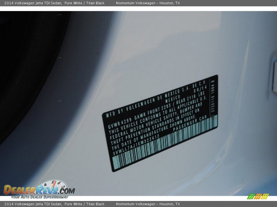 2014 Volkswagen Jetta TDI Sedan Pure White / Titan Black Photo #27