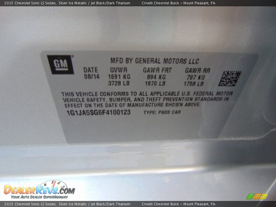 2015 Chevrolet Sonic LS Sedan Silver Ice Metallic / Jet Black/Dark Titanium Photo #15
