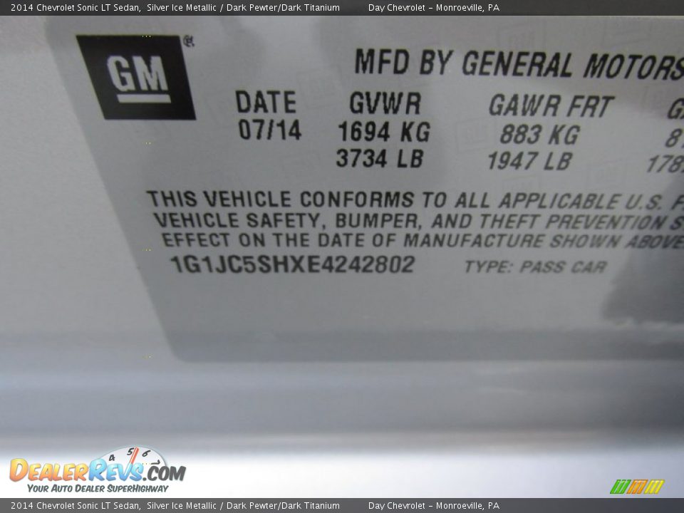 2014 Chevrolet Sonic LT Sedan Silver Ice Metallic / Dark Pewter/Dark Titanium Photo #18