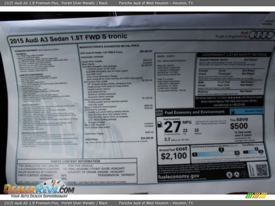 2015 Audi A3 1.8 Premium Plus Florett Silver Metallic / Black Photo #34