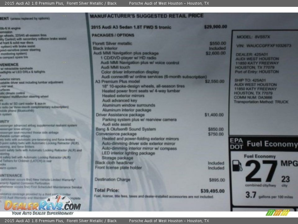 2015 Audi A3 1.8 Premium Plus Florett Silver Metallic / Black Photo #35