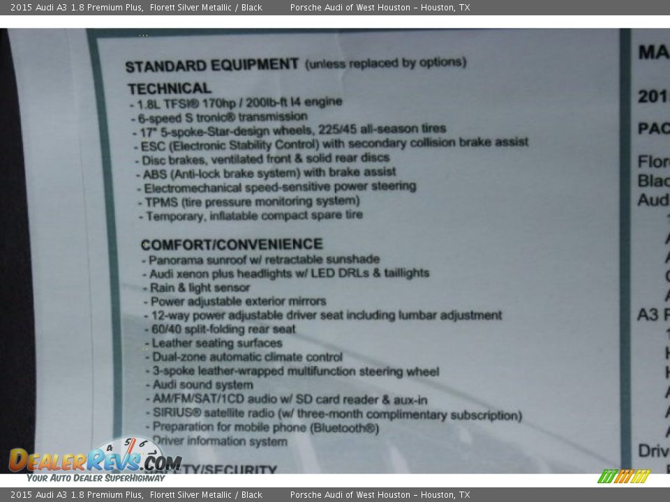 2015 Audi A3 1.8 Premium Plus Florett Silver Metallic / Black Photo #36