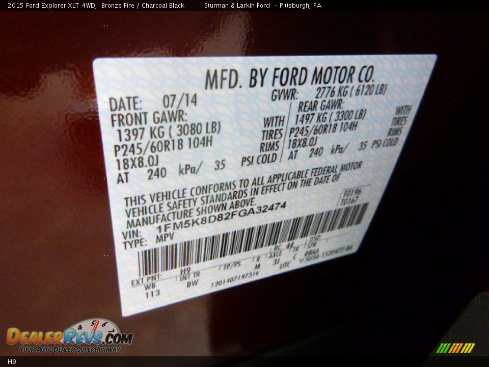 Ford Color Code H9 Bronze Fire