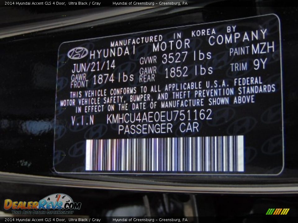 2014 Hyundai Accent GLS 4 Door Ultra Black / Gray Photo #15