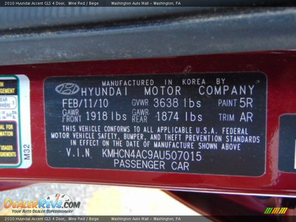 2010 Hyundai Accent GLS 4 Door Wine Red / Beige Photo #19