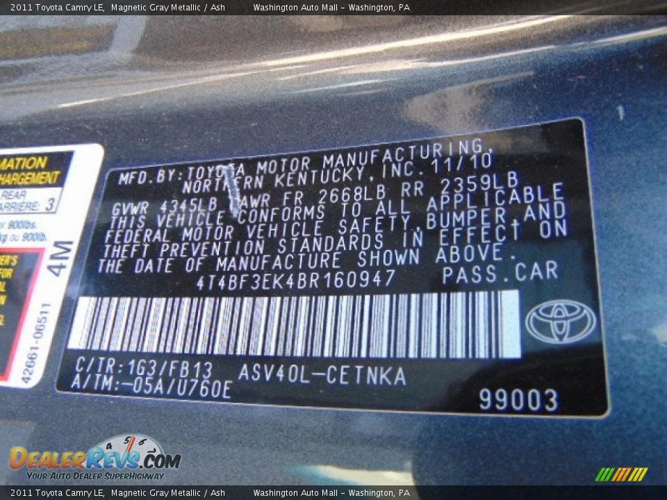 2011 Toyota Camry LE Magnetic Gray Metallic / Ash Photo #19
