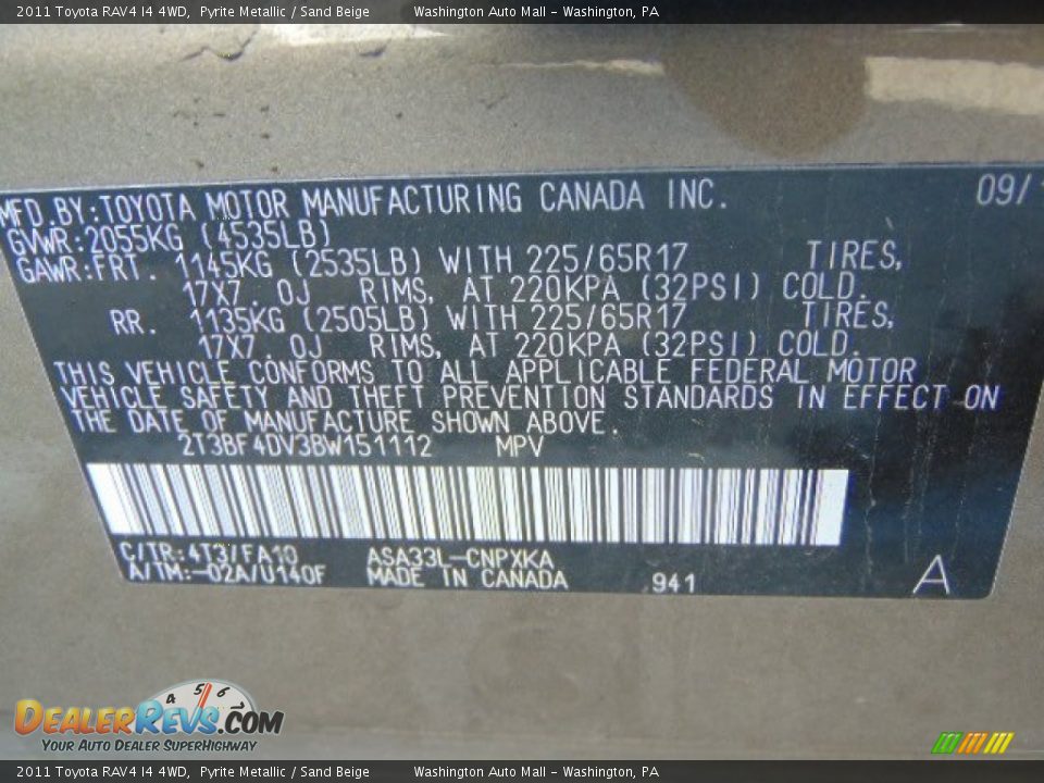 2011 Toyota RAV4 I4 4WD Pyrite Metallic / Sand Beige Photo #19