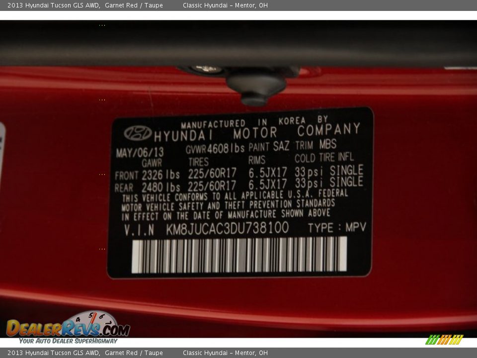 2013 Hyundai Tucson GLS AWD Garnet Red / Taupe Photo #16