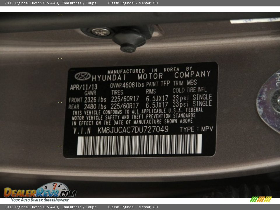 2013 Hyundai Tucson GLS AWD Chai Bronze / Taupe Photo #16
