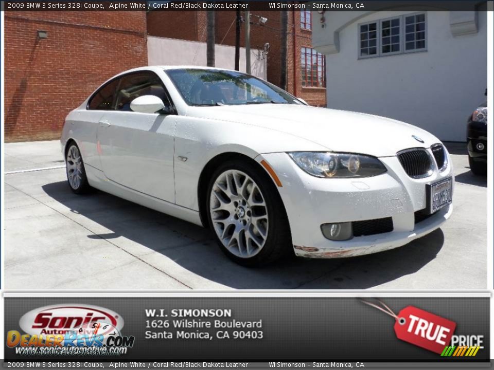 2009 BMW 3 Series 328i Coupe Alpine White / Coral Red/Black Dakota Leather Photo #1