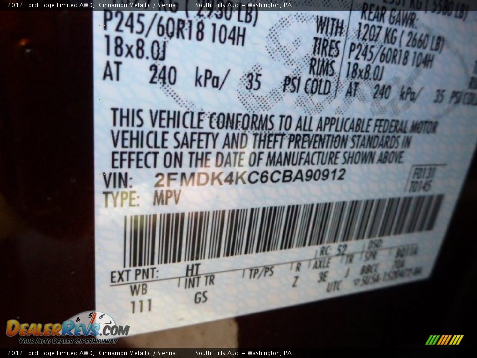 2012 Ford Edge Limited AWD Cinnamon Metallic / Sienna Photo #13